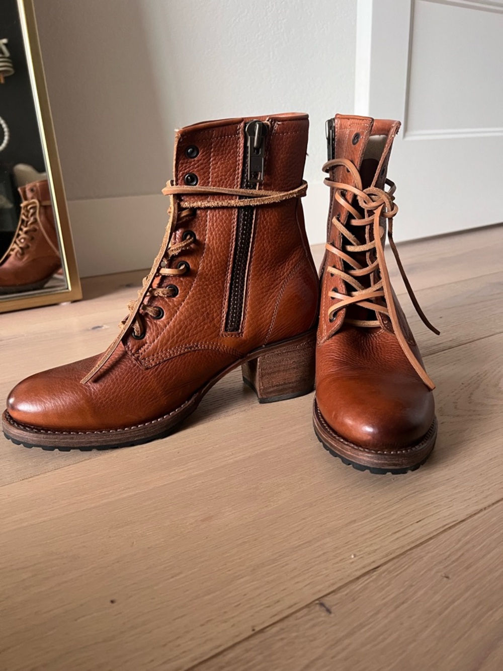 Freebird by Steven Cavalier Lace-Up Leather Ankle Boots in Cognac -Worn Once